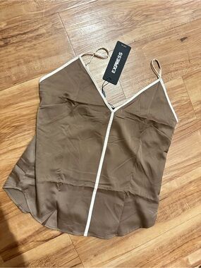 Express Brown Satin Cami with light Cream Trim